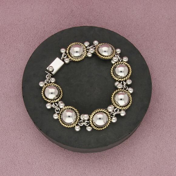 Sterling Jewelry - taxco mexico sterling silver vintage brass accent braid dome bracelet size 7.5in